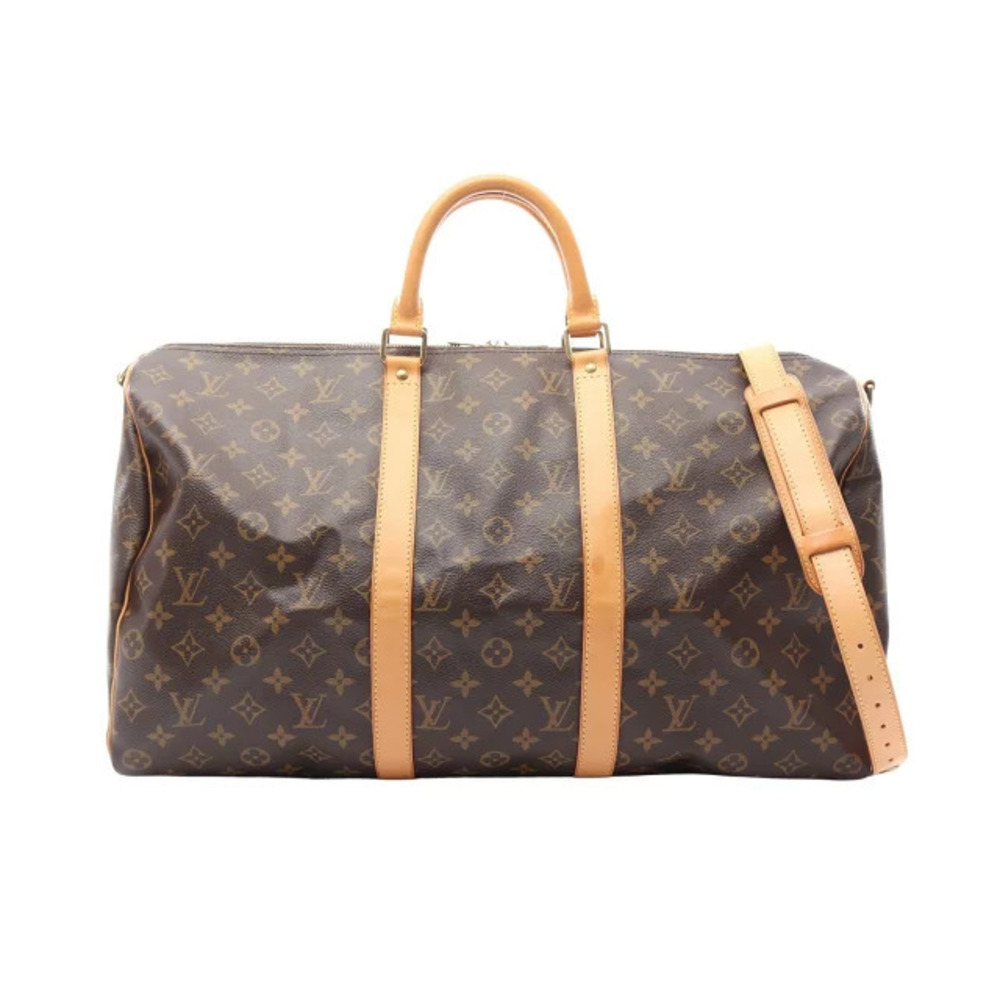 Louis Vuitton Keepall Bandouliere Monogram Canvas Leather Travel Bag Brown